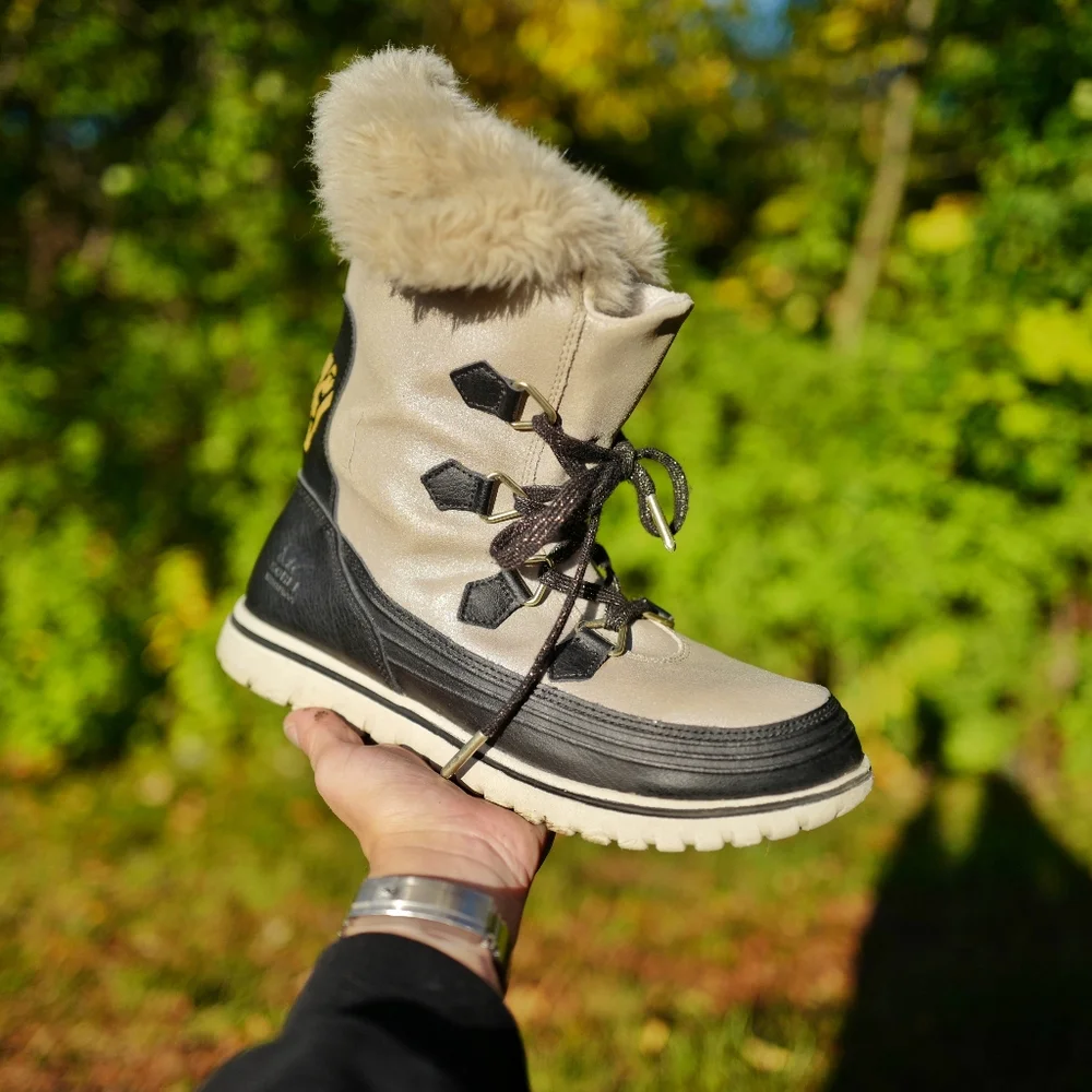 Sorel Women's Winter Fur-Trim Snow Boot in Cream and Black